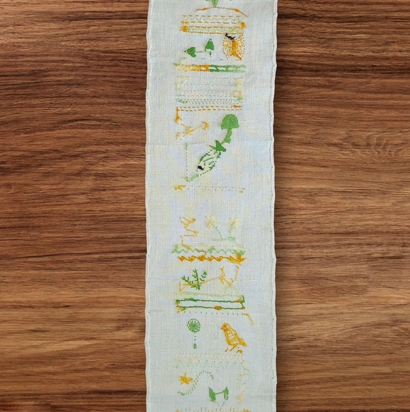 Handmade Vintage 70's Needlepoint Sampler Green, Brown and Orange Wall Hanging - Picture 5 of 9